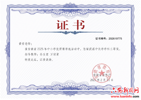 六安二中教师在安徽省高中化学优质课评比中获奖