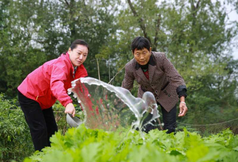 韩庆玲（图左）帮助贫困户干活.jpg