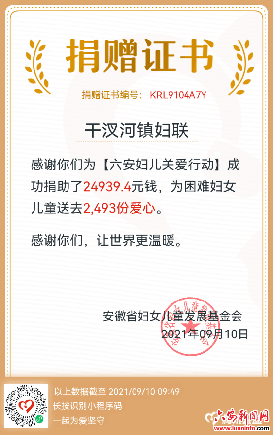 干汊河镇妇联：汇聚99爱心 传递久久感动