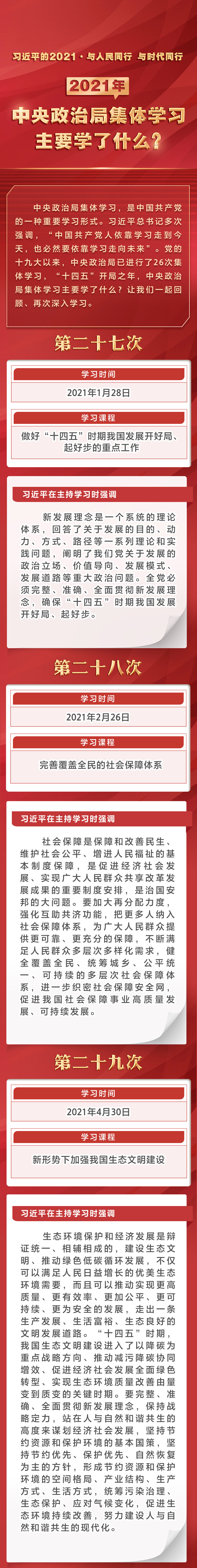 2021年中央政治局集体学习主要学了什么？